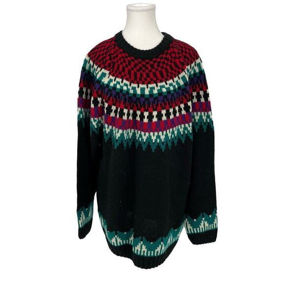 Vintage Giorgio Saint Angelo Sweater Checkered Knit Black Red Green XL - Picture 1 of 9